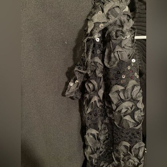 See Through Sequins Long  Sleeve Black Top - Picture 7 of 9